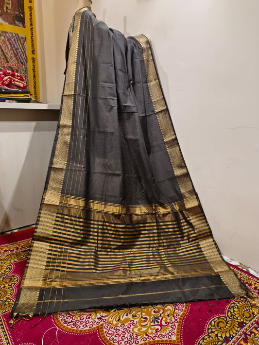 Black Maheshwari Saree with Golden Border