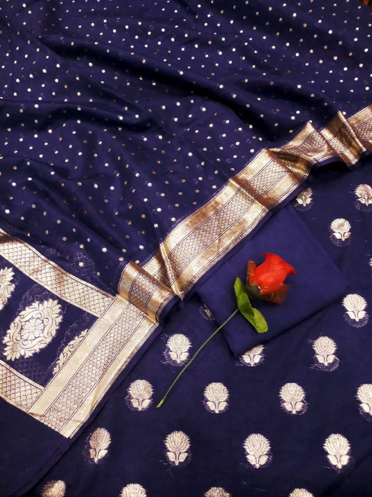 Dark Blue Banarasi Suit