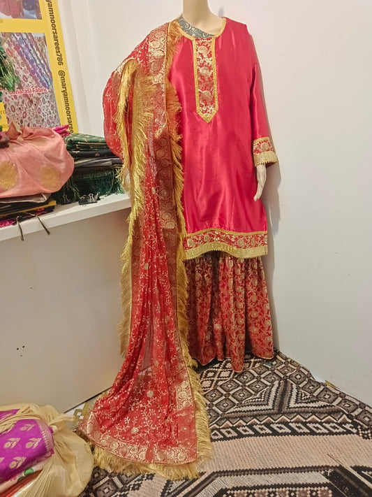 Red Banarasi Khinkhab Gharara
