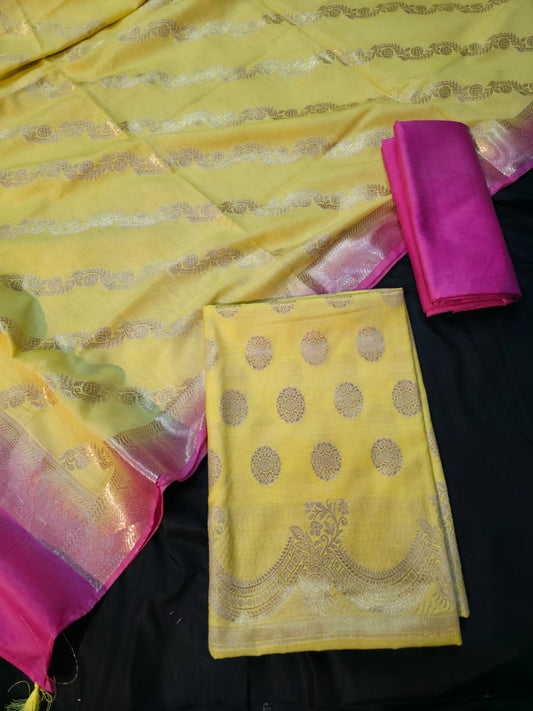 Mulberry cotton unstitched suit fabric in yellow