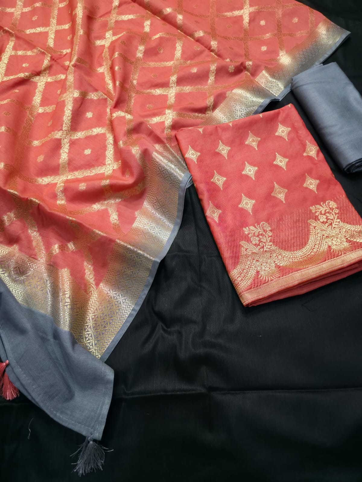 Mulberry cotton suit fabric unstitched in orange